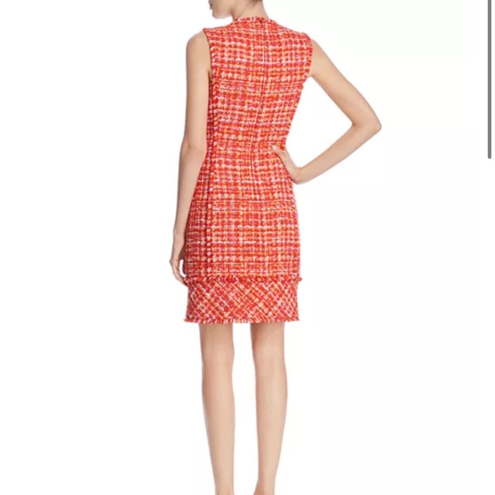 Elie Tahari 100% Cotton Andrea Seath Tweed Mini Dress Size 2 Vibrant Red Pockets - Picture 2 of 11